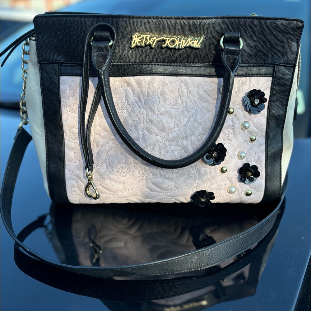Betsey Johnson Pink-White and Black Shoulder Bag